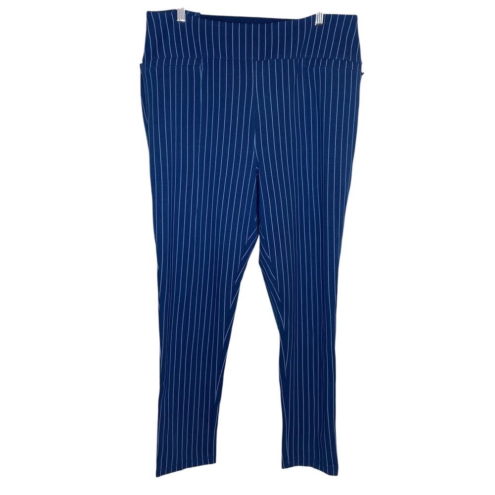 Betabrand Womens Size XL‎ Dress Yoga Pants Blue Stripe Activewear Pull On W1591